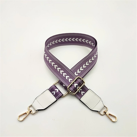 Wide Adjustable Shoulder Strap For Bags Ethnic Chevron Pattern Braided Replacement Belt With Metal Buckle Polyester PU Leather
