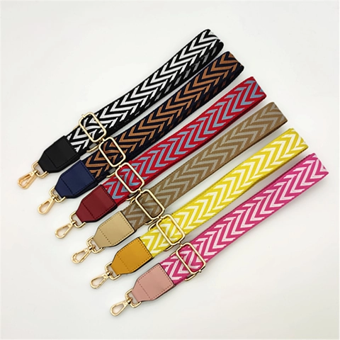 Bandoulière Large Ajustable pour Sacs à Main Motif Tissé à Chevrons Courroie de Rechange pour Sac Bandoulière Boucle en Métal Accessoires Style Ethnique