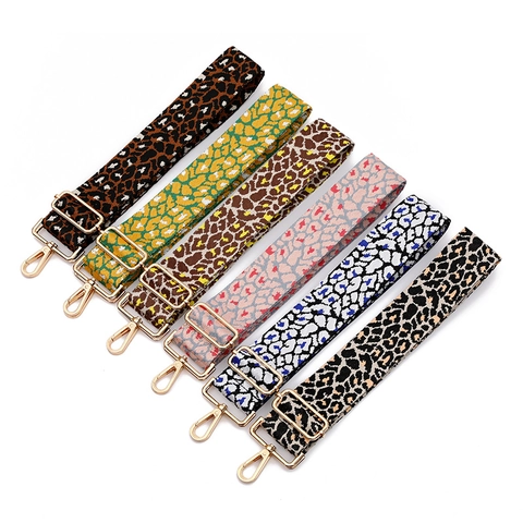 Wide Leopard Print Bag Strap Replacement Adjustable Polyester Jacquard Shoulder Crossbody Strap With Metal Buckle
