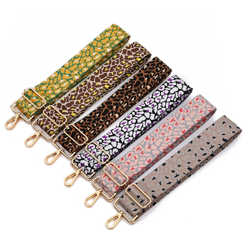 Wide Leopard Print Bag Strap Replacement Adjustable Polyester Jacquard Shoulder Crossbody Strap With Metal Buckle