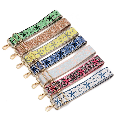 Adjustable Ethnic Floral Embroidered Bag Strap Replacement Polyester Shoulder Belt With Alloy Hook For Women Handbags