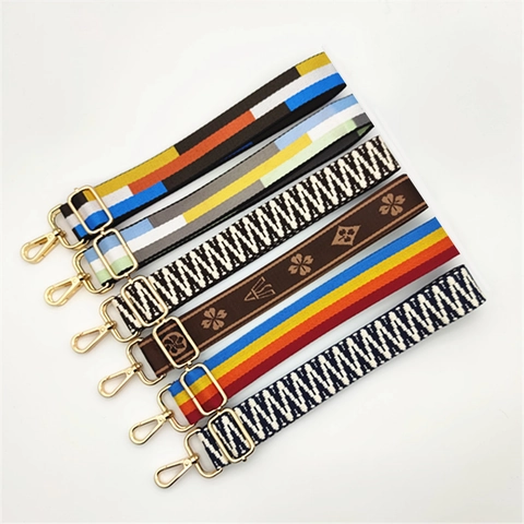 Bandoulière de Rechange Ajustable en Polyester pour Sacs à Main Femme Sangle Tissée à Rayures Léopard Géométriques Colorées Avec Crochets