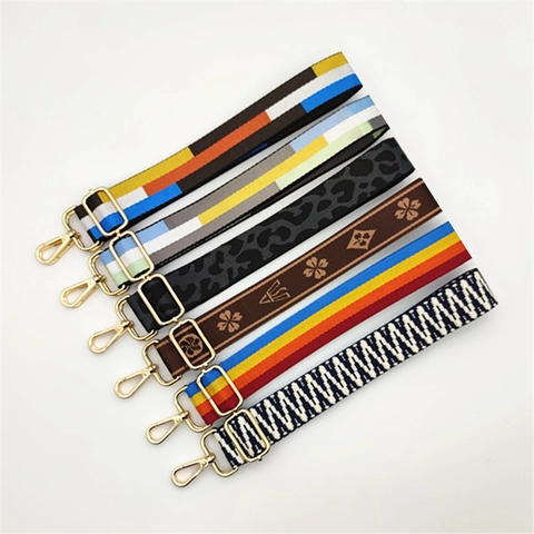 Bandoulière de Rechange Ajustable en Polyester pour Sacs à Main Femme Sangle Tissée à Rayures Léopard Géométriques Colorées Avec Crochets