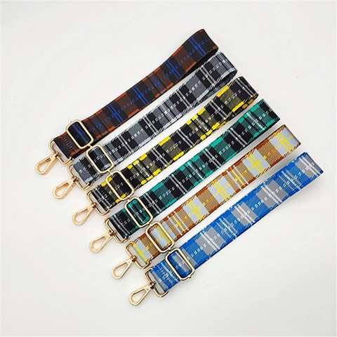 Adjustable Plaid Pattern Bag Strap Replacement Polyester Fabric Shoulder Crossbody Strap With Metal Buckle For Women Handbags