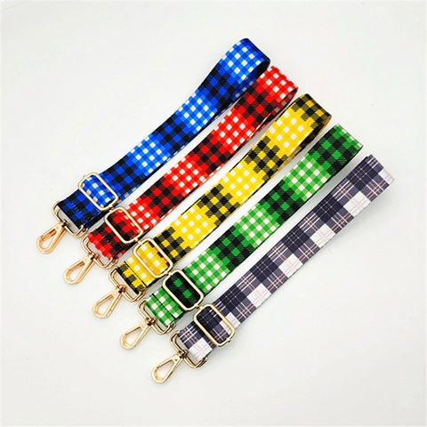 Adjustable Plaid Pattern Bag Strap Replacement Polyester Fabric Shoulder Crossbody Strap With Metal Buckle For Women Handbags