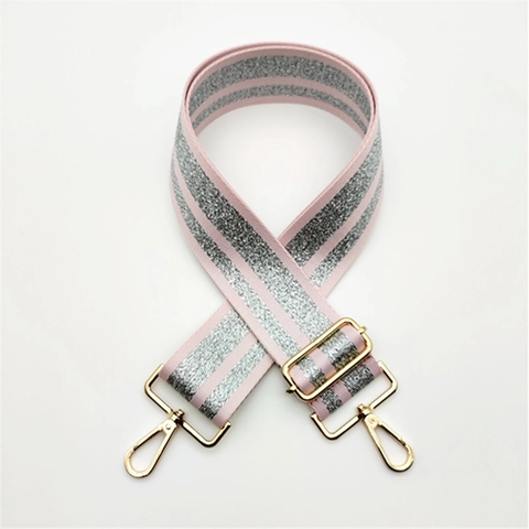 Adjustable Striped Polyester Replacement Shoulder Strap For Women Crossbody Bag Fashion Woven Purse Strap With Metallic Thread