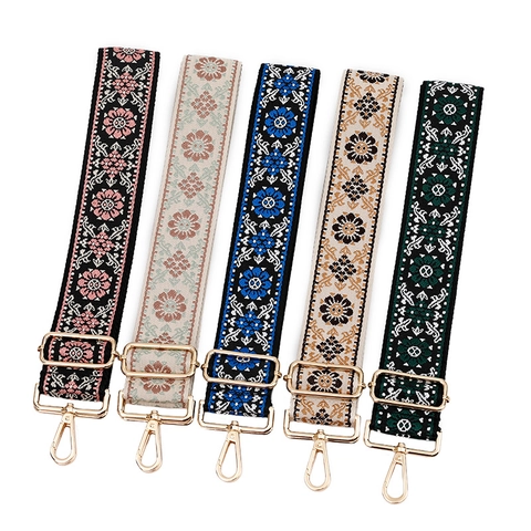 Ethnic Floral Jacquard Adjustable Bag Strap Polyester Crossbody Shoulder Strap Replacement Accessory With Metal Buckle