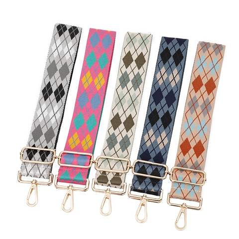 Adjustable Polyester Jacquard Bag Strap With Argyle Pattern Metal Lobster Clasps Retro Shoulder Strap For Handbags Women Accessory