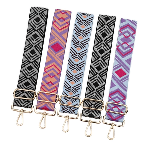 Tracolla Larga in Jacquard Etnico Regolabile Sostitutiva a Rombo Geometrico per Borse a Tracolla da Donna Accessori