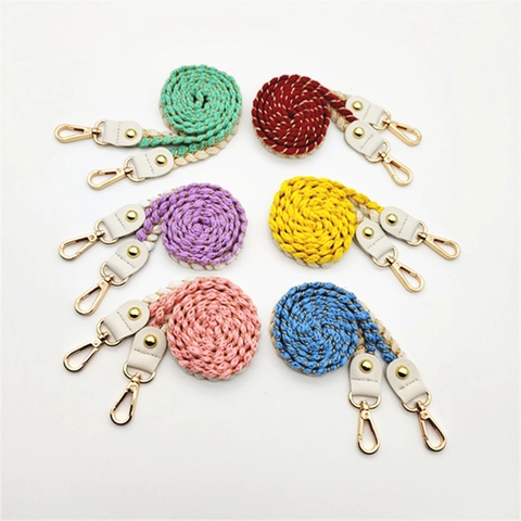 Woven Cotton Rope Bag Strap Replacement Shoulder Handle Gold Thread Alloy Buckles Women Fashion Handbag Accessory