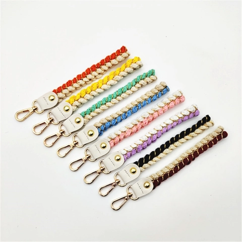 Handmade Braided Cotton Bag Strap Colorful Wrist Strap With Alloy Clasp Faux Leather For Women Handbag Accessories