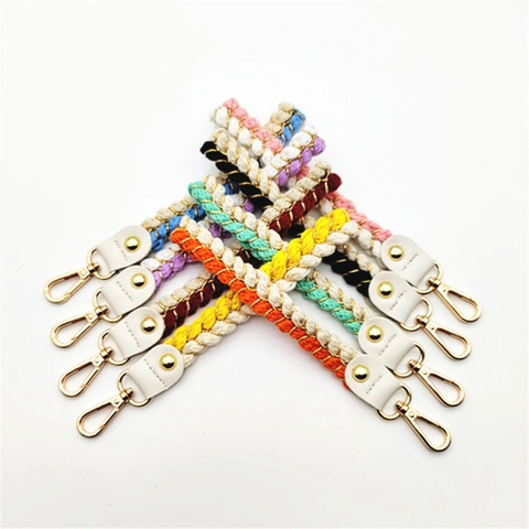Handmade Braided Cotton Bag Strap Colorful Wrist Strap With Alloy Clasp Faux Leather For Women Handbag Accessories