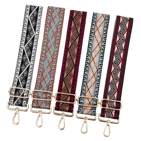 Tracolla Larga Regolabile Sostitutiva per Borsa Motivo a Rombi Geometrici Etnica Jacquard Tracolla Intrecciata per Borse da Donna