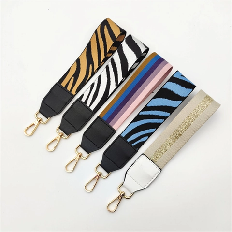 Women Woven Polyester Bag Strap Replacement Handle Leopard Zebra Striped Pattern Accessory With Metal Lobster Clasp