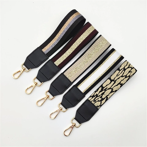 Women Woven Polyester Bag Strap Replacement Handle Leopard Zebra Striped Pattern Accessory With Metal Lobster Clasp
