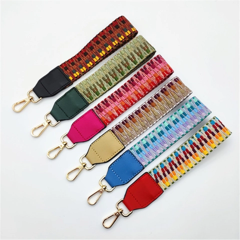 Bohemian Ethnic Woven Bag Strap Replacement Colorful Geometric Pattern Short Handbag Handle With Metal Buckle For Women Handbag Accessories
