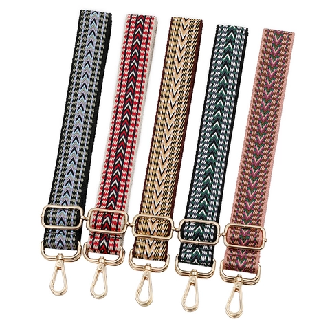 Adjustable Woven Replacement Bag Strap Bohemian Ethnic Geometric Jacquard Shoulder Crossbody Strap With Metal Buckles