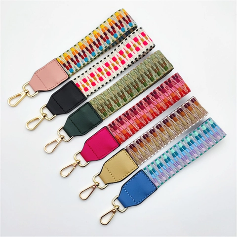 Bohemian Ethnic Woven Bag Strap Replacement Colorful Geometric Pattern Short Handbag Handle With Metal Buckle For Women Handbag Accessories