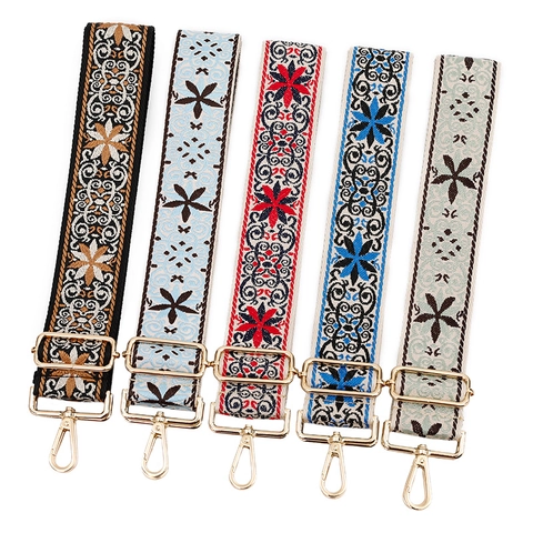 Adjustable Wide Shoulder Strap Bohemian Floral Embroidered Polyester Replacement For Handbags Crossbody Bags Women Accessories