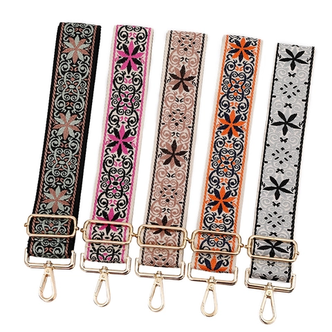 Adjustable Wide Shoulder Strap Bohemian Floral Embroidered Polyester Replacement For Handbags Crossbody Bags Women Accessories