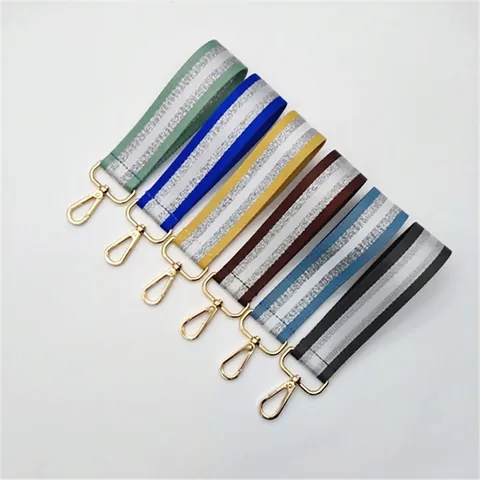 Women Fashion Polyester Woven Bag Strap Handle Replacement Wrist Strap Glitter Stripe Keychain Decorative Bag Accessory