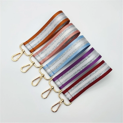 Women Fashion Polyester Woven Bag Strap Handle Replacement Wrist Strap Glitter Stripe Keychain Decorative Bag Accessory