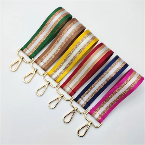 Contrast Striped Braided Wrist Strap With Metallic Glitter Thread And Metal Lobster Clasp For Handbags Keychains Replacement Fashion Bag Accessory