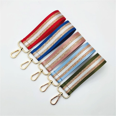 Contrast Striped Braided Wrist Strap With Metallic Glitter Thread And Metal Lobster Clasp For Handbags Keychains Replacement Fashion Bag Accessory