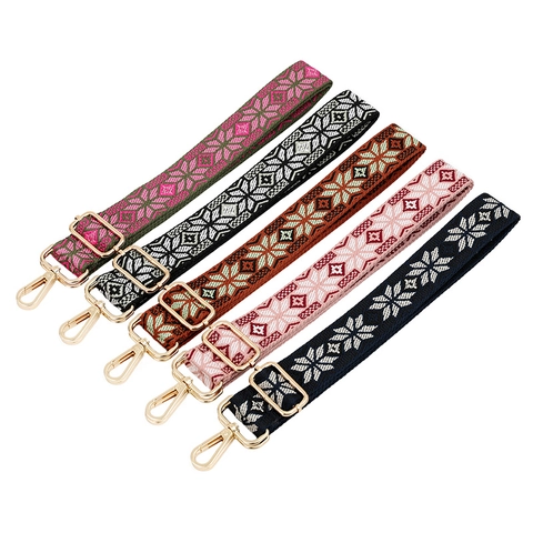 Bandoulière de Sac Tissée à Motif Géométrique Ethnique Vintage Remplacement Bandoulière en Polyester Réglable avec Boucle en Métal pour Sac à Bandoulière Femme