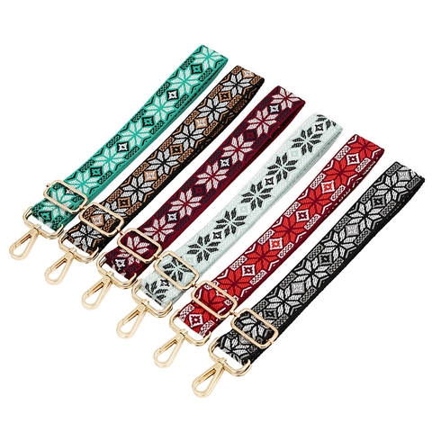 Bandoulière de Sac Tissée à Motif Géométrique Ethnique Vintage Remplacement Bandoulière en Polyester Réglable avec Boucle en Métal pour Sac à Bandoulière Femme