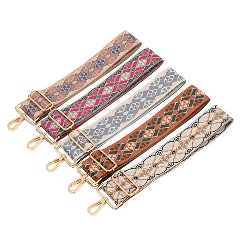 Ρυθμιζόμενο Φαρδύ Λουράκι Τσάντας Ethnic Geometric Jacquard για Γυναίκες Ανταλλακτικό Λουράκι Τσάντας Ώμου με Μεταλλικές Πόρπες