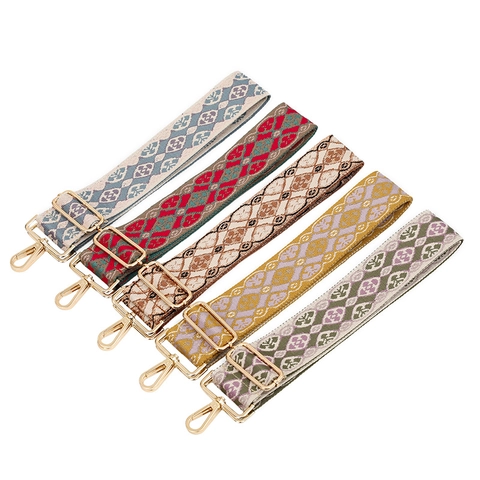 Ρυθμιζόμενο Φαρδύ Λουράκι Τσάντας Ethnic Geometric Jacquard για Γυναίκες Ανταλλακτικό Λουράκι Τσάντας Ώμου με Μεταλλικές Πόρπες