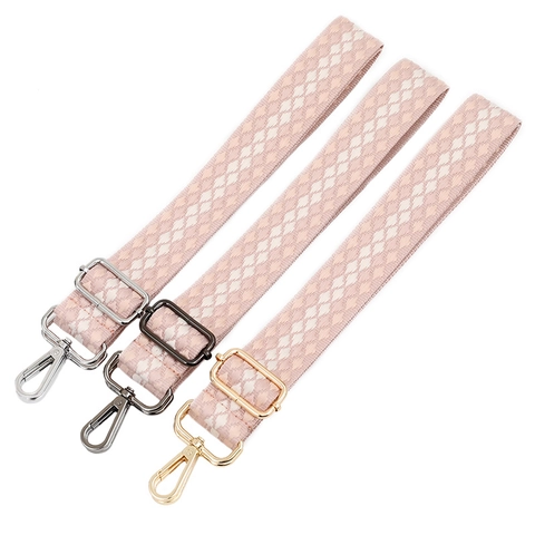 Tracolla Larga Intrecciata Regolabile da Donna Rosa Bianco Motivo a Rombi Cinghia di Ricambio a Tracolla in Fettuccia di Poliestere