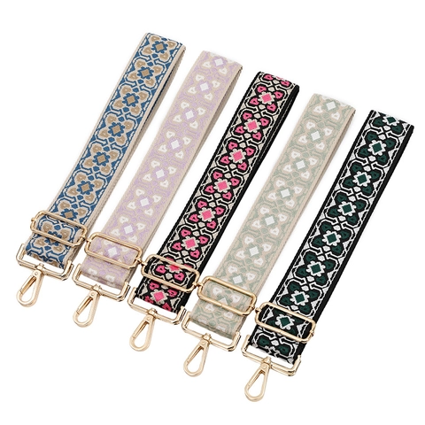 Women Bohemian Ethnic Pattern Wide Adjustable Bag Strap Replacement Shoulder Strap With Metal Buckle For Handbag Crossbody