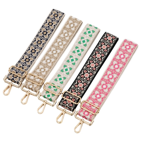 Women Bohemian Ethnic Pattern Wide Adjustable Bag Strap Replacement Shoulder Strap With Metal Buckle For Handbag Crossbody