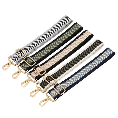 Verstellbarer Breiter Taschengurt Ersatz Fischgrätenmuster Jacquard Gewebter Schultergurt Für Damen Handtaschen Zubehör Goldene Schnalle
