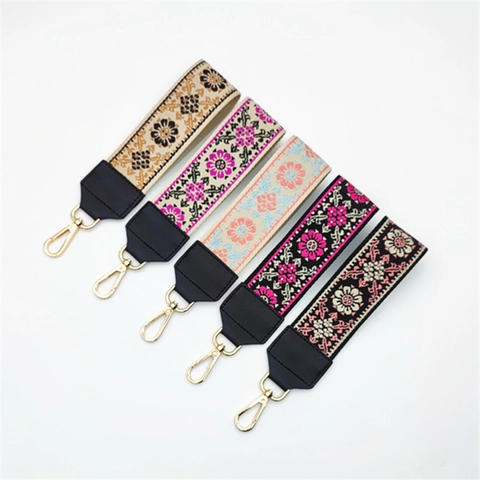 Tracolla Ricamata Bohemian Stile Etnico Floreale Tracolla da Polso per Borse Con Chiusura in Metallo Accessorio di Ricambio Donna