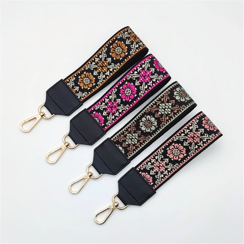 Tracolla Ricamata Bohemian Stile Etnico Floreale Tracolla da Polso per Borse Con Chiusura in Metallo Accessorio di Ricambio Donna