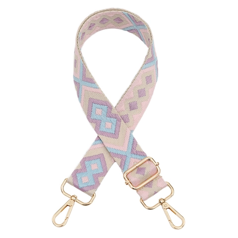 Bandoulière de Sac Jacquard Géométrique Réglable Remplacement avec Boucles Métalliques pour Accessoire Sac à Main Femme
