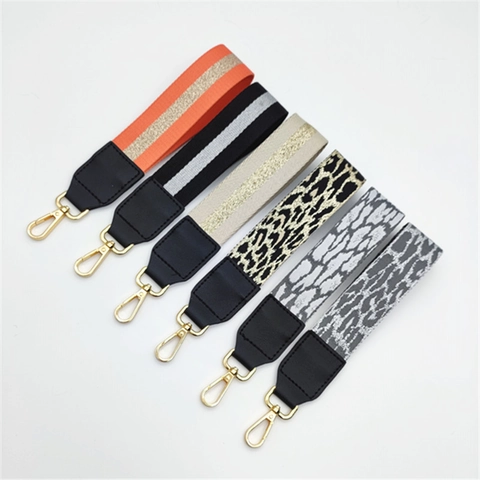 Mode Polyester Leopard Print Gestreifte Taschengurte Für Damen Handtasche Handgelenkschlaufe Ersatz Zubehör Mit Legierung Schnalle