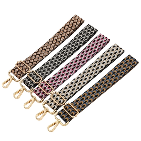 Polyester Jacquard Fish Scale Pattern Adjustable Bag Strap Ethnic Style Wide Shoulder Strap Replacement For Women Purse