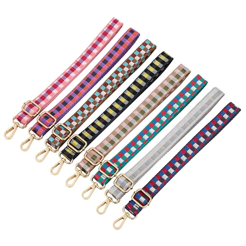 Adjustable Wide Purse Strap Checkerboard Pattern Women Handbag Replacement Shoulder Strap With Metal Buckles