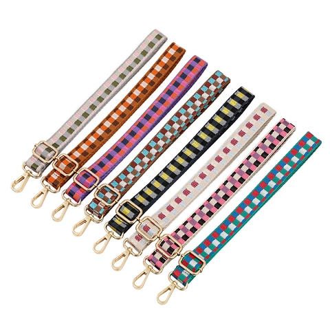 Adjustable Wide Purse Strap Checkerboard Pattern Women Handbag Replacement Shoulder Strap With Metal Buckles