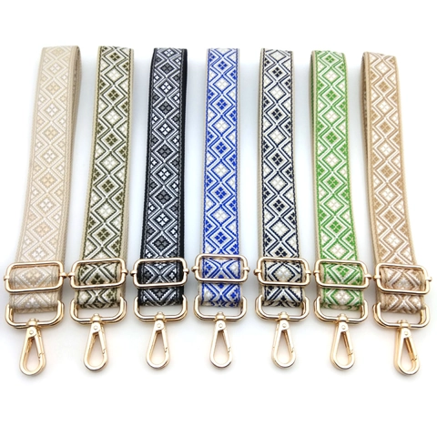 Ethnic Geometric Pattern Adjustable Bag Strap Replacement Woven Polyester Shoulder Belt With Metal Buckle For Women Handbags
