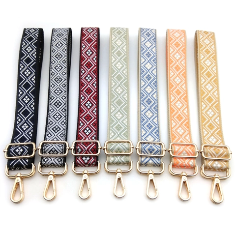 Ethnic Geometric Pattern Adjustable Bag Strap Replacement Woven Polyester Shoulder Belt With Metal Buckle For Women Handbags