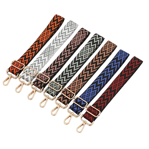 Ethnic Geometric Woven Bag Strap Replacement Adjustable Wide Shoulder Strap Polyester Braided Purse Belt With Metal Buckle