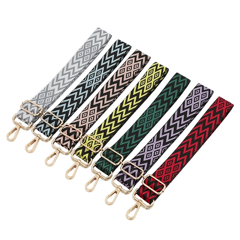 Ethnic Geometric Woven Bag Strap Replacement Adjustable Wide Shoulder Strap Polyester Braided Purse Belt With Metal Buckle