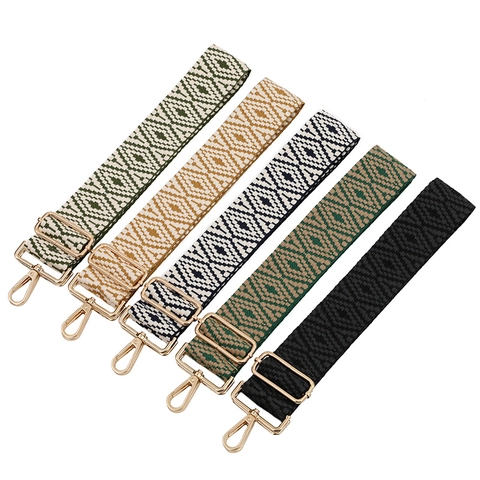 Tracolla Regolabile Larga Cinturino per Borsa in Jacquard di Poliestere con Motivo a Diamante Geometrico Sostituzione Tracolla Fibbia Dorata Accessori Donna