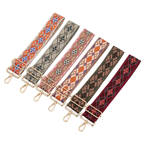 Adjustable Ethnic Geometric Pattern Bag Strap Replacement Wide Crossbody Shoulder Strap With Metal Buckles For Women Handbags