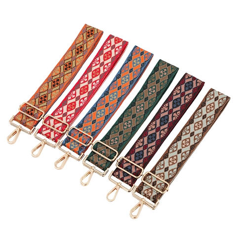 Adjustable Ethnic Geometric Pattern Bag Strap Replacement Wide Crossbody Shoulder Strap With Metal Buckles For Women Handbags